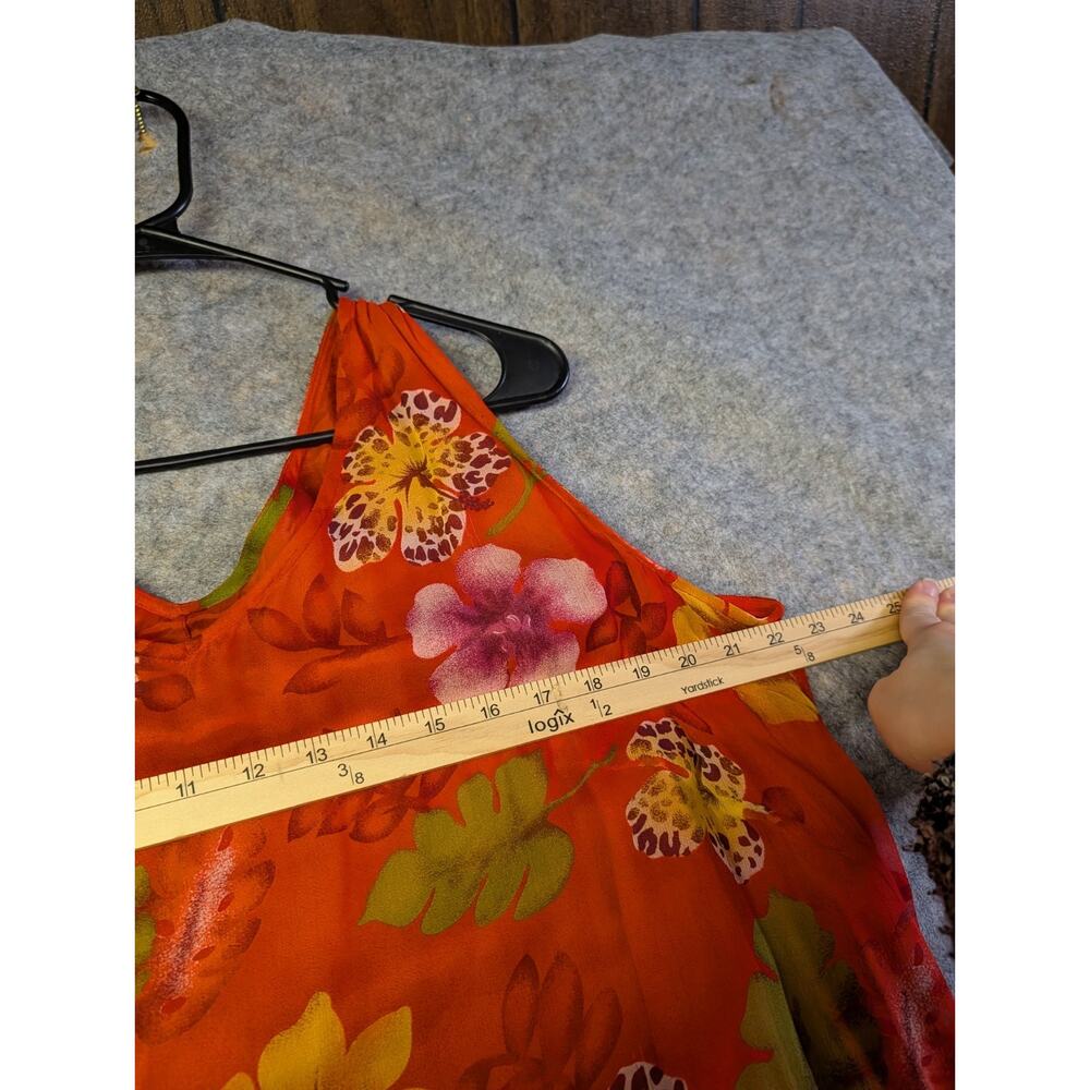 VTG Robbie Bee 100% Silk Orange Floral 2 Piece Button Jacket 18W Hawaiian Resort - Picture 6 of 8